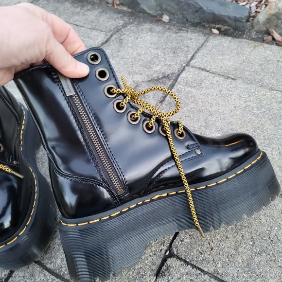 Dr. Martens Black Combat Boots with Yellow Laces - Picture 10 of 15